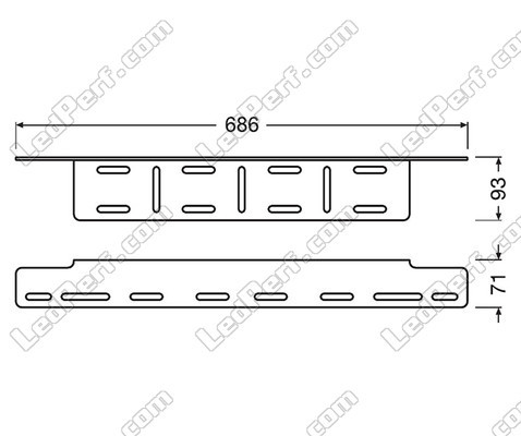 Mått av LED-bar och LED-arbetsljushållaren Osram LEDriving® LICENSE PLATE BRACKET AX.