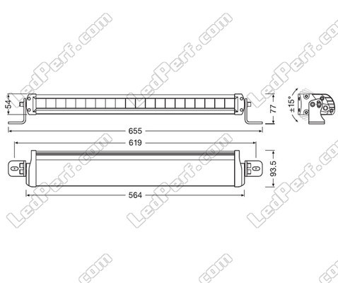 Diagram över Mått LED-bar Osram LEDriving® LIGHTBAR FX500-SP