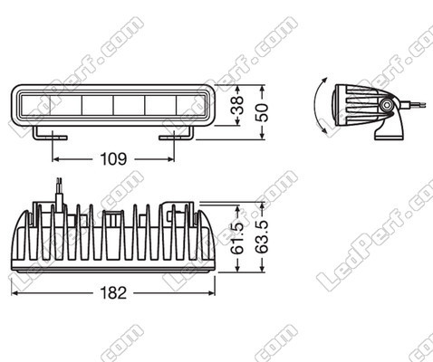 Diagram över Mått LED-bar Osram LEDriving® LIGHTBAR SX180-SP