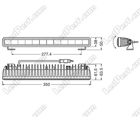 Diagram över Mått LED-bar Osram LEDriving® LIGHTBAR SX300-CB