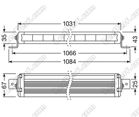 Diagram över Mått LED-bar Osram LEDriving® LIGHTBAR VX1000-CB SM