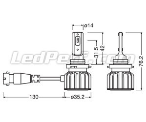 Kit med Mått LED-lampor H10 Osram LEDriving Bright - 9005DWBRT-2HFB