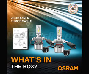 Innehållet i LED-Kit H4 Osram LEDriving® XTR-lamporna och meddelande