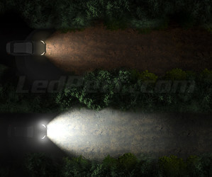 Jämförelse av ljuskäglan med LED-lampor H7 Osram XTR mot ljuskäglan med originallampor