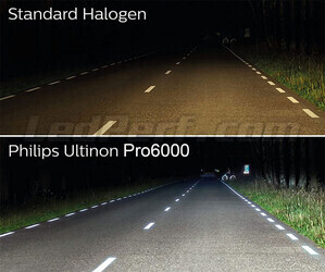 Jämförelse LED-lampor H7 Philips ULTINON Pro6000 mot original halogenlampor