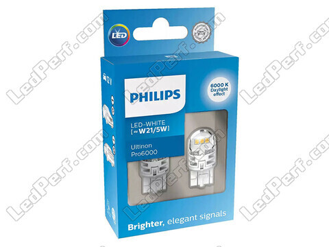2x LED-lampor Philips W21/5W Ultinon PRO6000 - Vit 6000K - T20 - 11066CU60X2