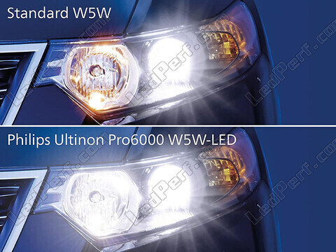 Jämförelse LED-lampor Philips W5W PRO6000 godkända versus original lampor