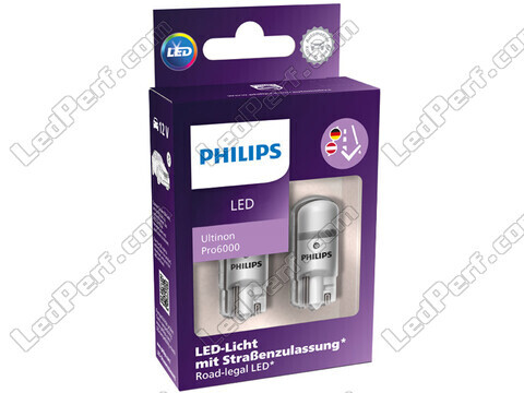 Förpackning godkända Philips W5W Ultinon PRO6000 LED-lampor - 11961HU60X2 