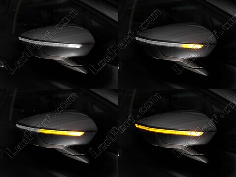 Olika steg i ljusets rörelse för dynamiska blinkers Osram LEDriving® för sidospeglar på Seat Arona