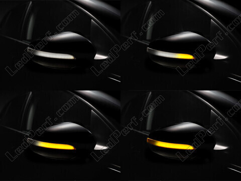 Olika steg i ljusets rörelse för dynamiska blinkers Osram LEDriving® för sidospeglar på Volkswagen Golf 6