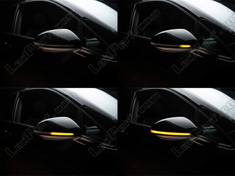 Olika steg i ljusets rörelse för dynamiska blinkers Osram LEDriving® för sidospeglar på Volkswagen Golf 8