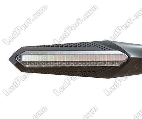 Sekventiell LED-blinkers för Aprilia Mana 850 GT vy framifrån.