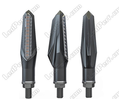 Sekventiella LED-blinkers för Harley-Davidson Street Rod 1130 från olika vinklar.