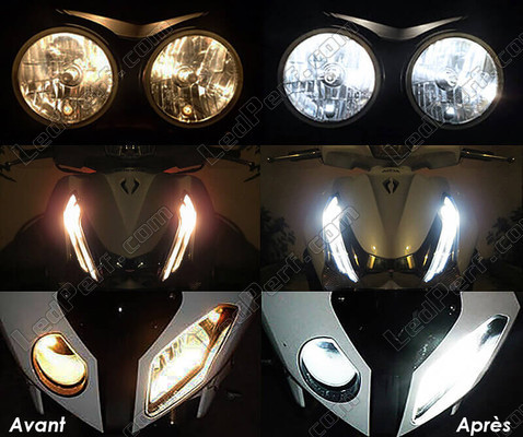 LED-lampa parkeringsljus xenon vit Harley-Davidson Switchback 1690 före och efter