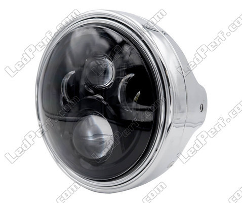 Exempel på en rund kromad strålkastare med en svart LED-optik av Moto-Guzzi Bellagio 940