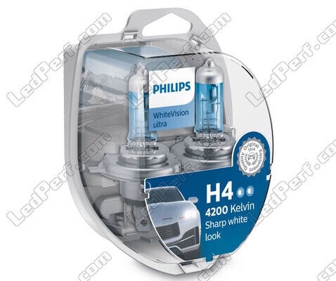 Paket med 2 lampor H4 Philips WhiteVision ULTRA + parkeringsljus 12342WVUSM